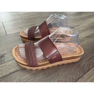 Reef Cushion Vista Hi Brown Woven Platform Sandals Womens 9 Cork Footbed F-22